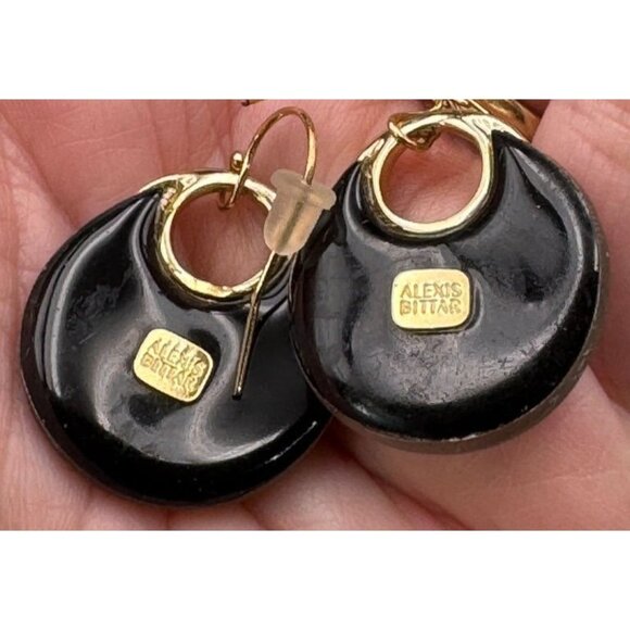 Alexis Bittar Gold-Tone & Black Resin Crescent Drop Earrings - Picture 3 of 4